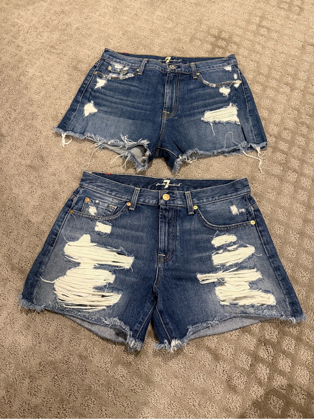 7 For All Mankind Distressed Dark Blue Denim Cutoff Shorts Lot
